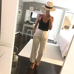 Light Sheen beige high waisted wide leg crop pants